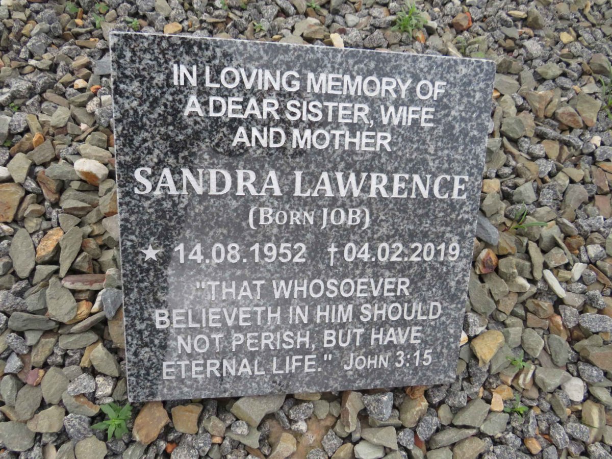 LAWRENCE Sandra nee JOB 1952-2019