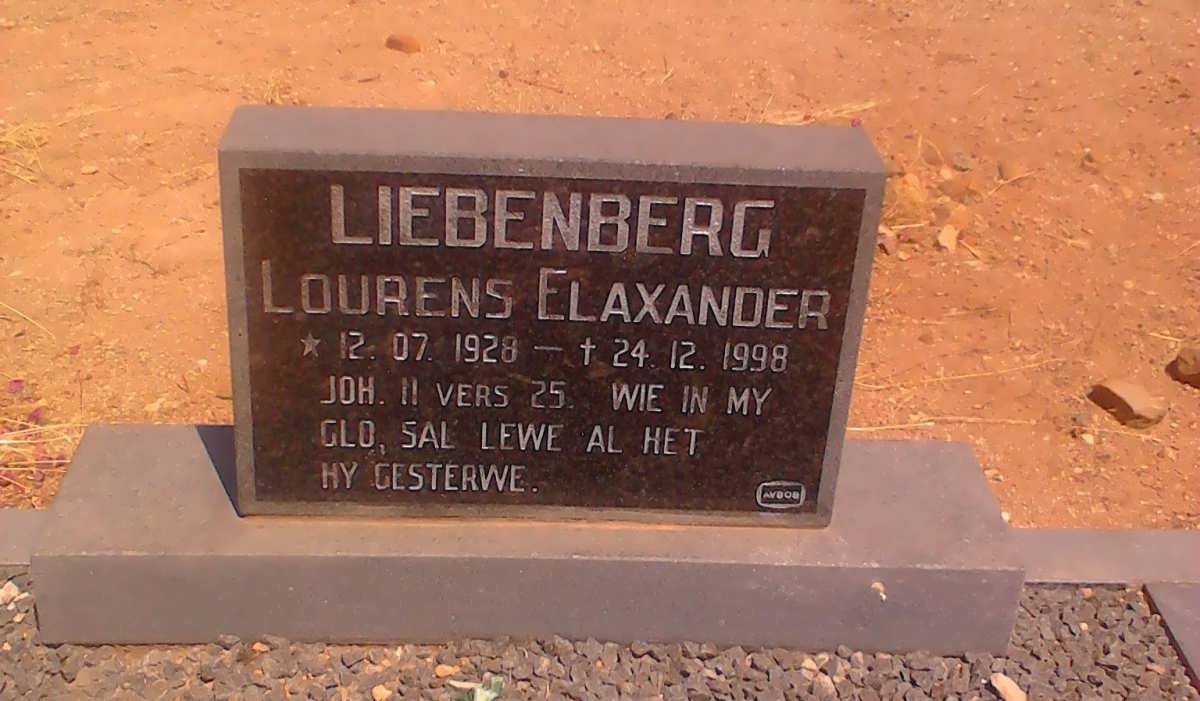 LIEBENBERG Lourens Elaxander 1928-1998