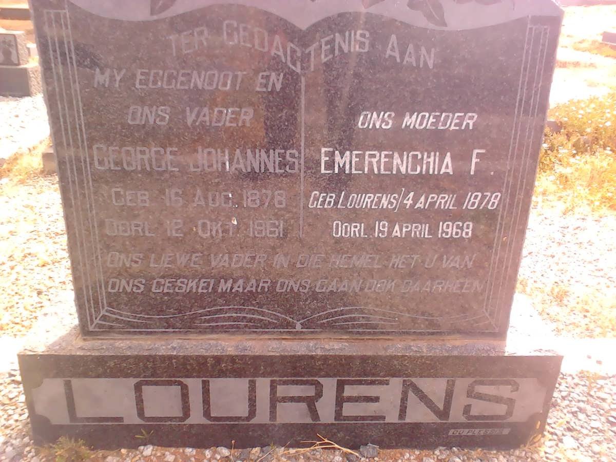LOURENS George Johannes 1878-1961 &amp; Emerenchia F. LOURENS 1878-1968