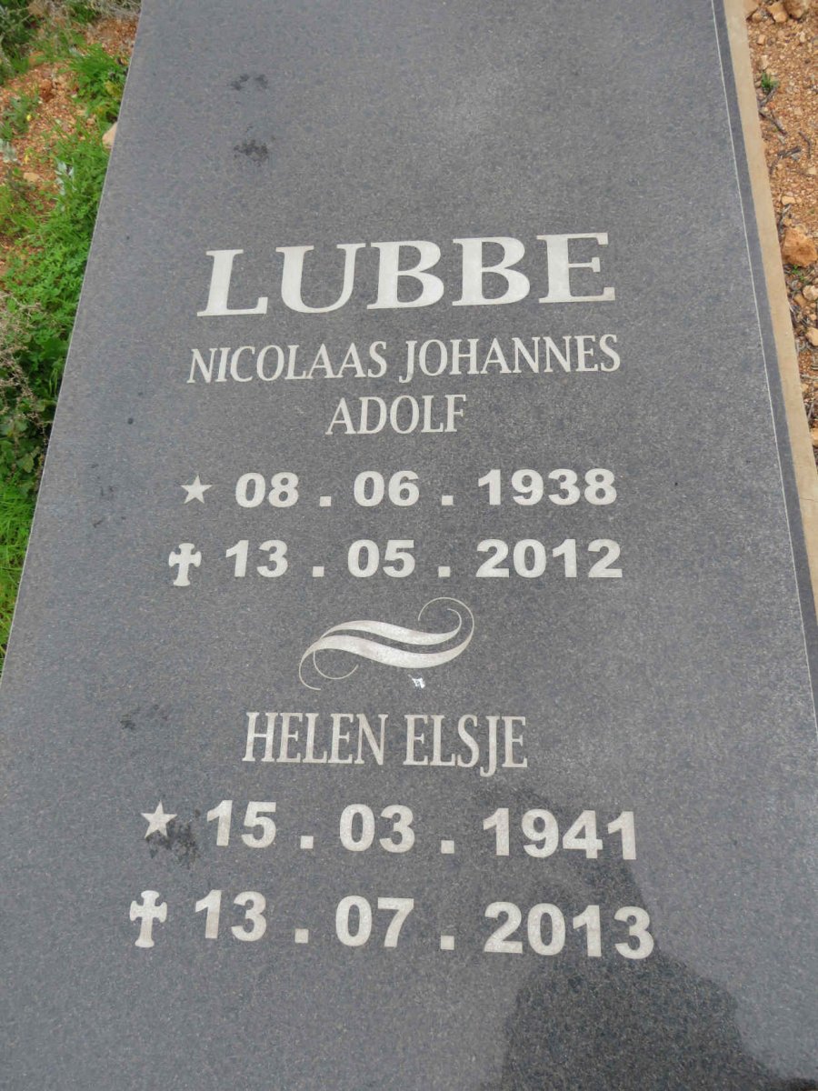 LUBBE Nicolaas Johannes Adolf 1938-2012 & Helen Elsje 1941-2013