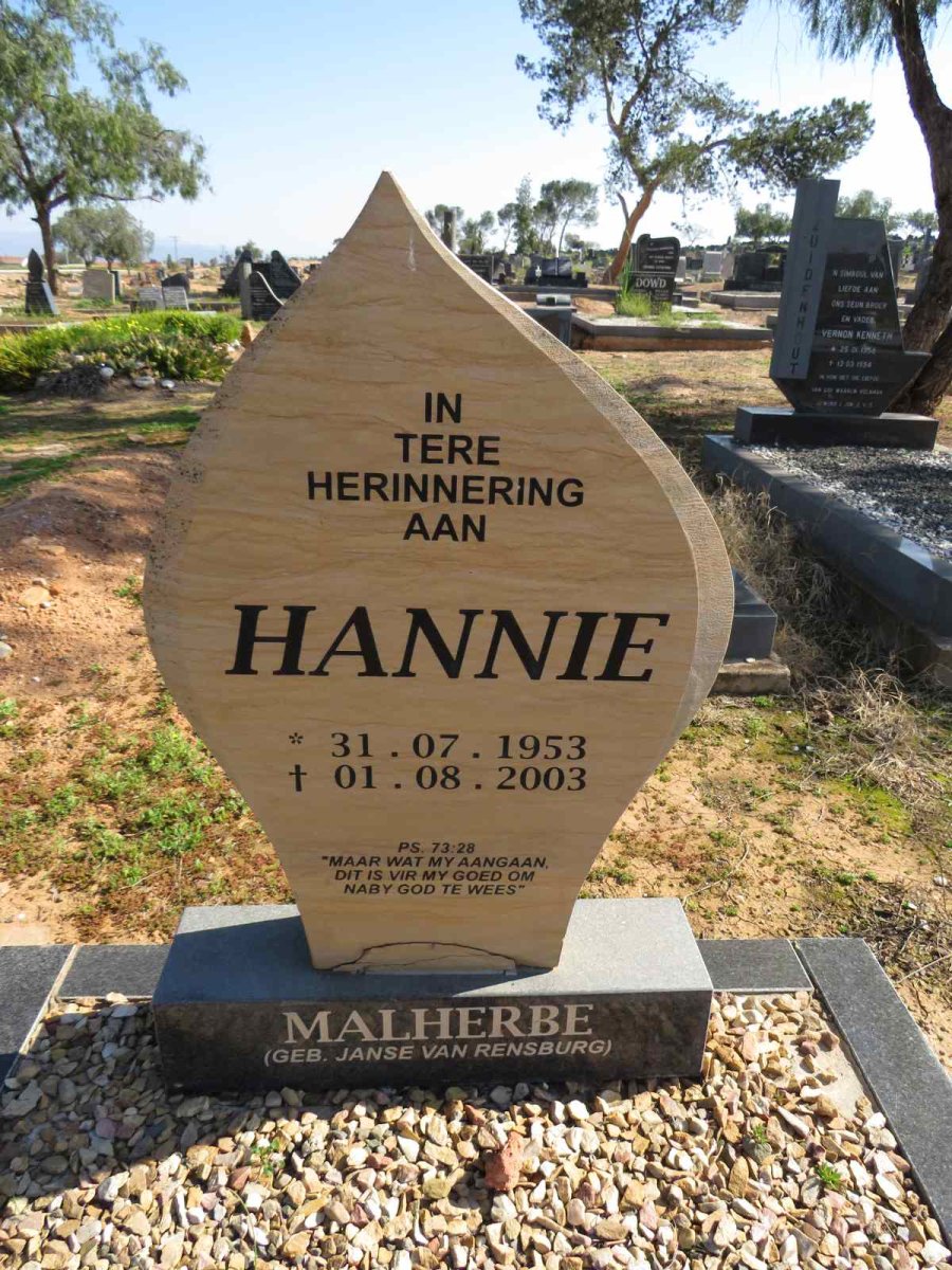MALHERBE Hannie nee JANSE VAN RENSBURG 1953-2003