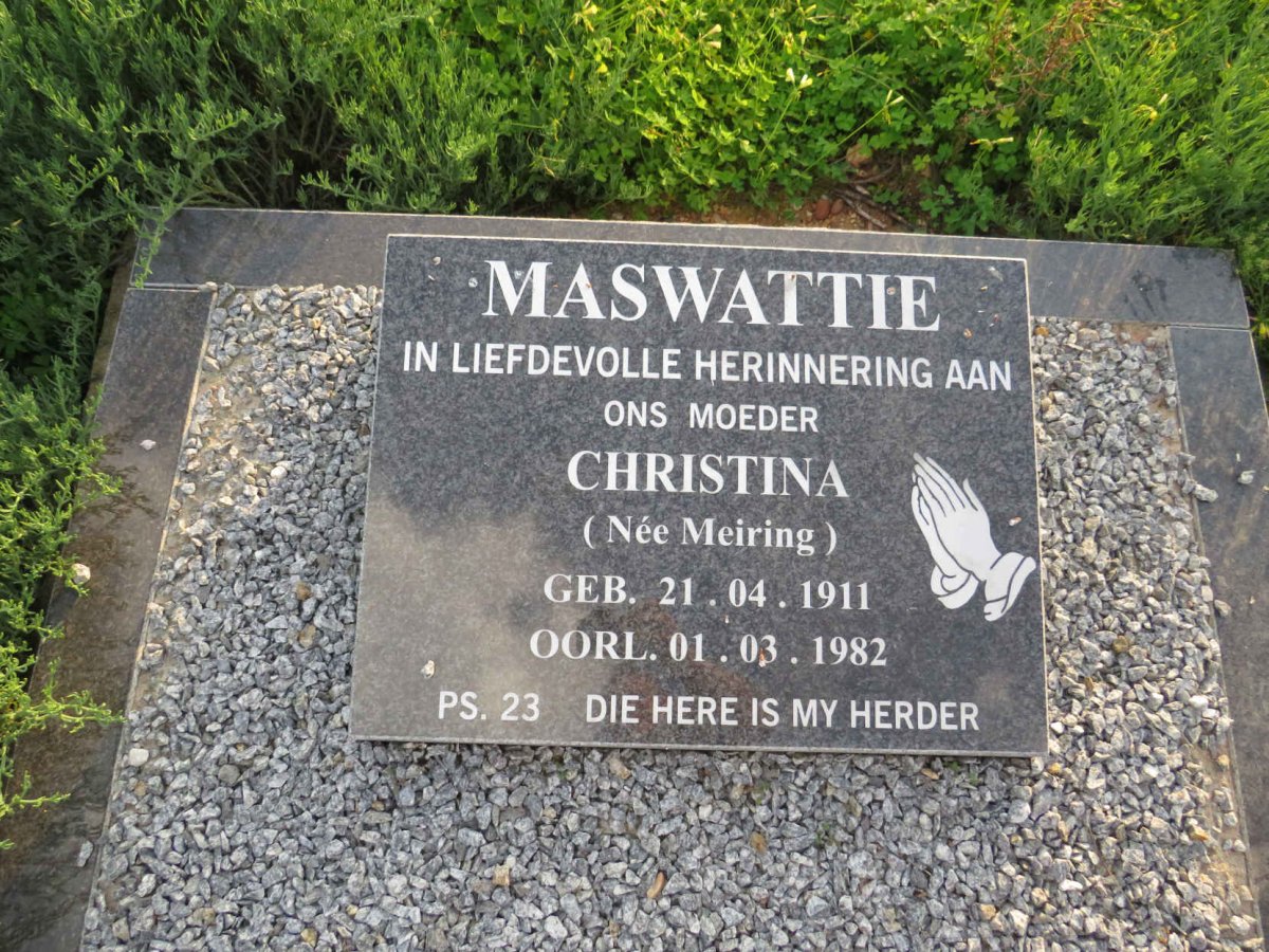MASWATTIE Christina nee MEIRING 1911-1982