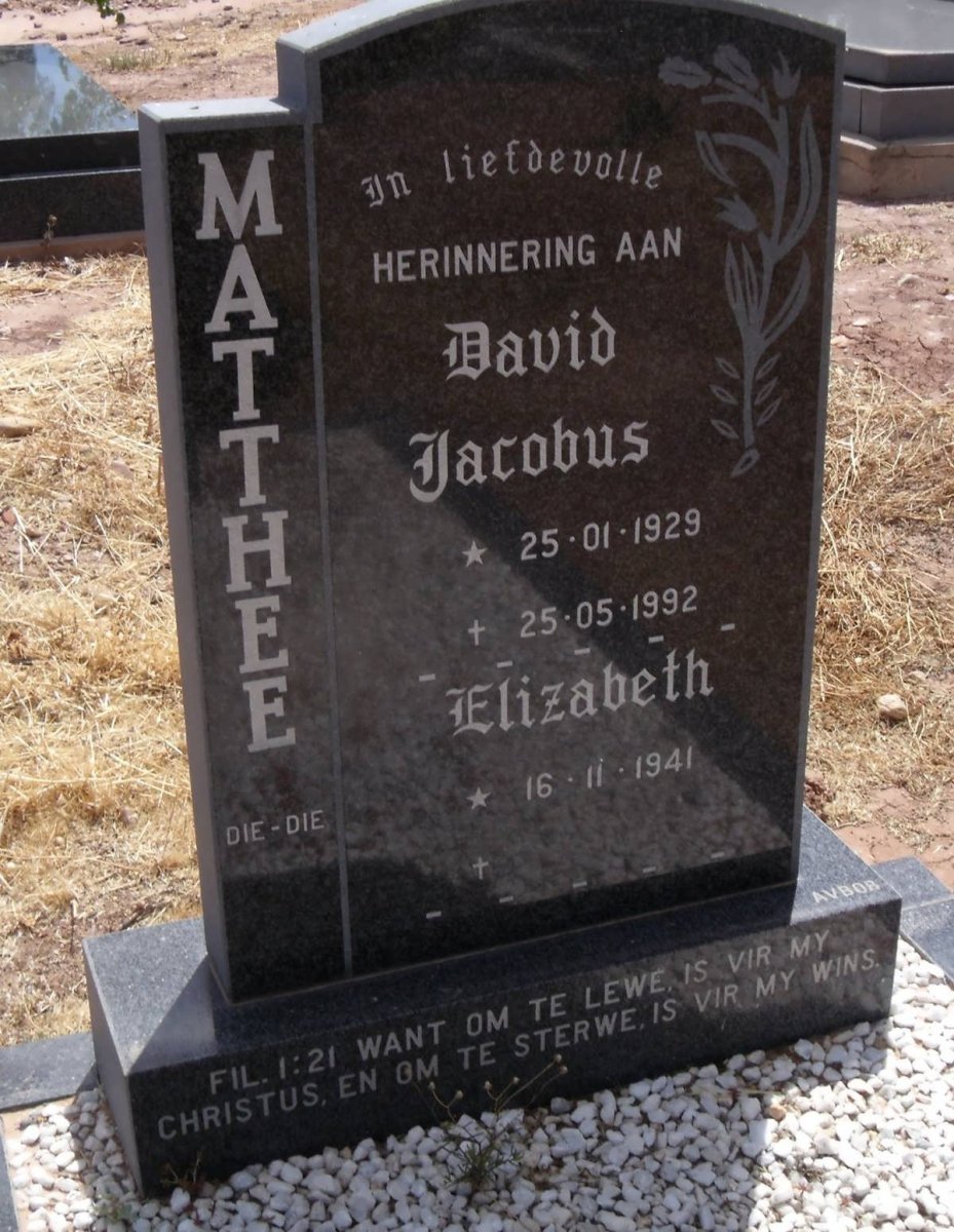 MATHEE David Jacobus 1929-1992 &amp; Elizabeth 1941-