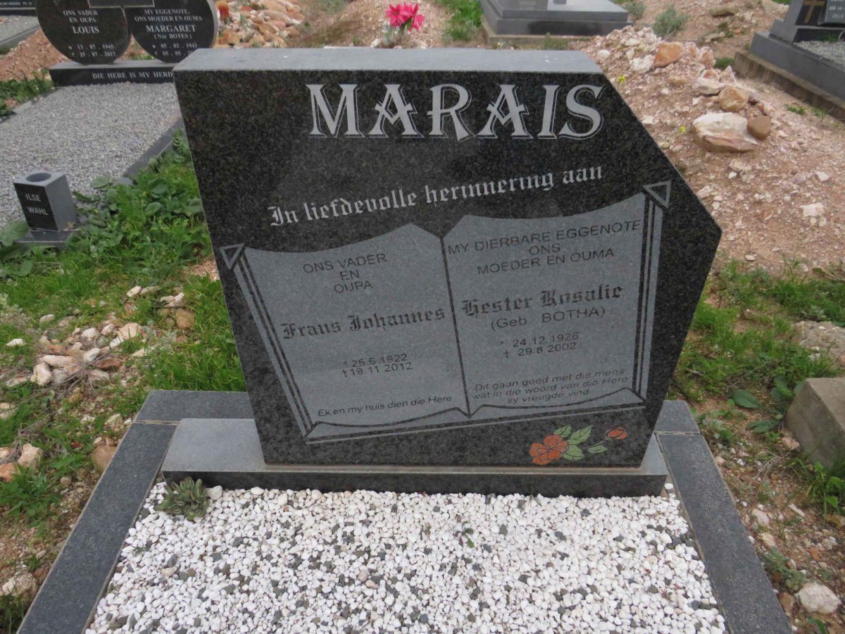MARAIS Frans Johannes 1922-2012 & Hester Rosalie BOTHA 1926-2002