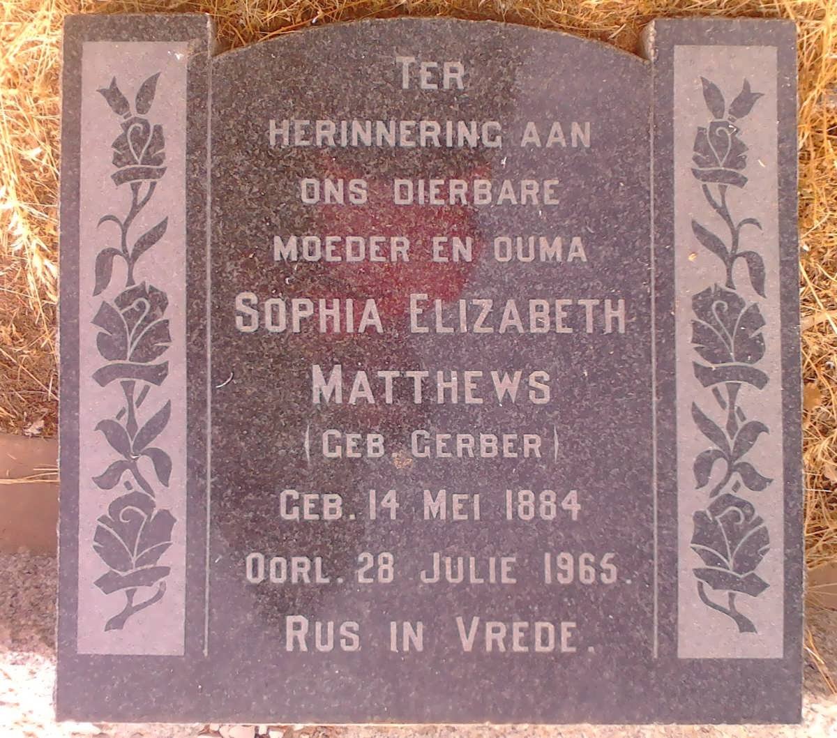 MATTHEWS Sophia Elizabeth nee GERBER 1884-1965