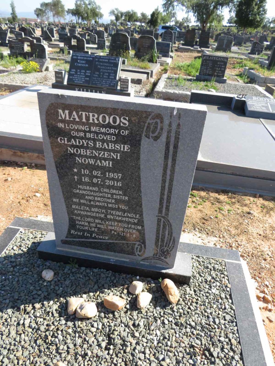 MATROOS Gladys Babsie Nobenzeni Nowami 1957-2016