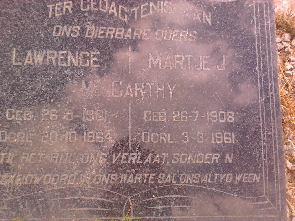 McCARTHY Lawrence 1901-1964 &amp; Martje J. 1908-1961