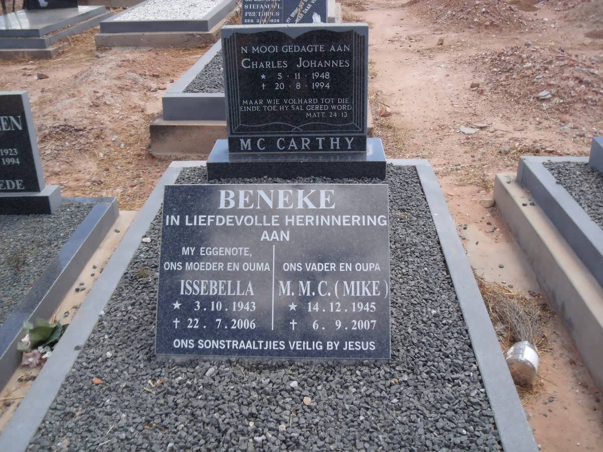 MC CARTHY Charles Johannes 1948-1994 :: BENEKE M.M.C. 1945-2007 &amp; Issebella 1943-2006