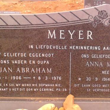 MEYER Jan Abraham 1906-1976 &amp; Anna Magaretha BOTHA 1914-1987
