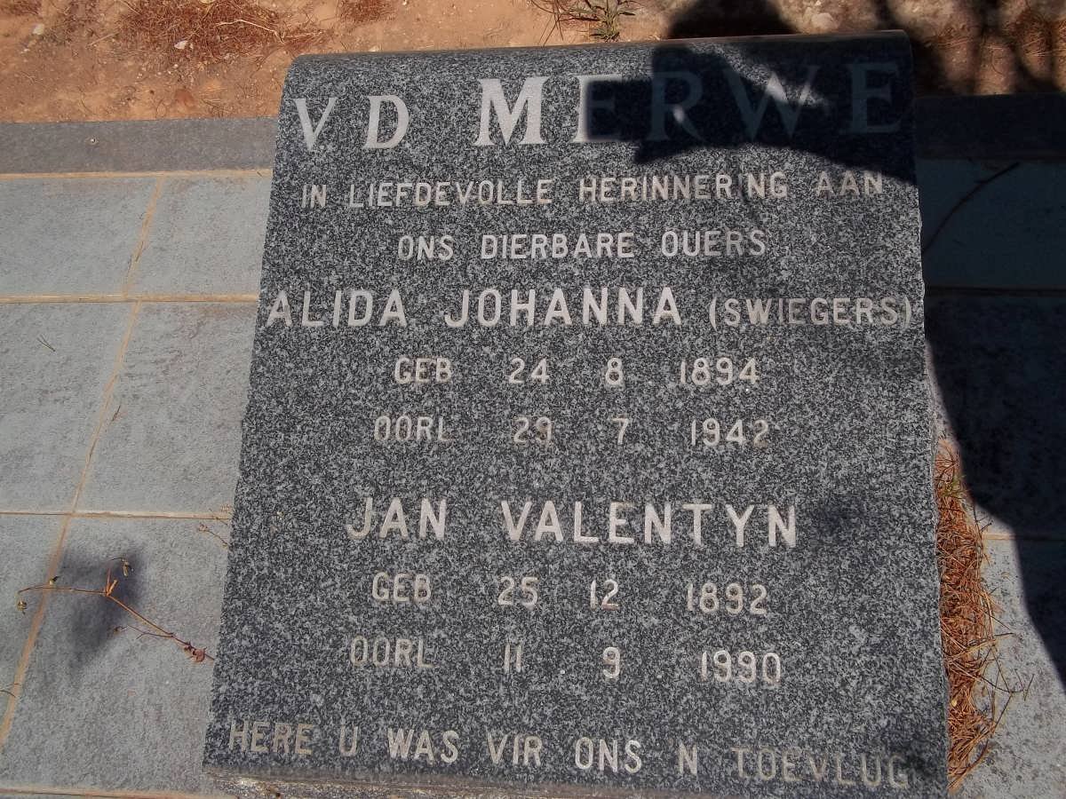 MERWE Jan Valentyn, v.d. 1892-1990 &amp; Alida Johanna SWIEGERS 1894-1942