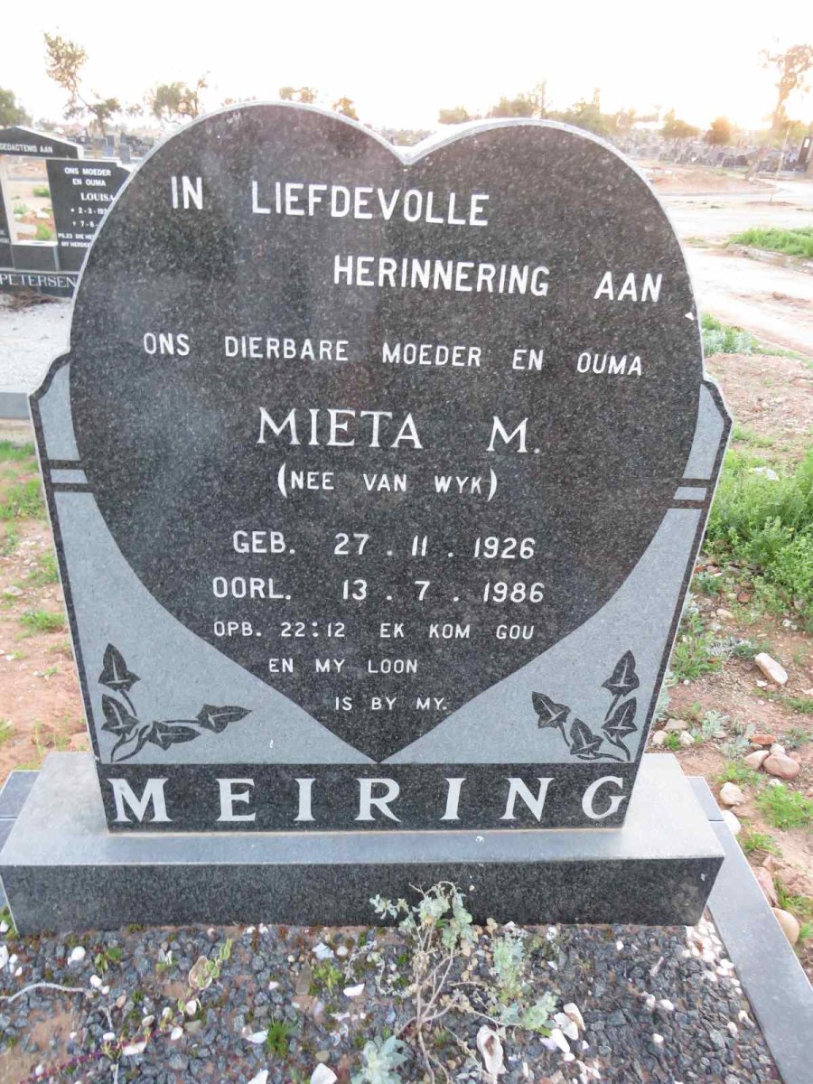 MEIRING Mieta M. nee VAN WYK 1926-1986