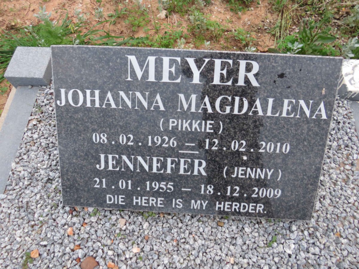 MEYER Johanna Magdalena 1926-2010 :: MEYER Jennefer 1955-2009