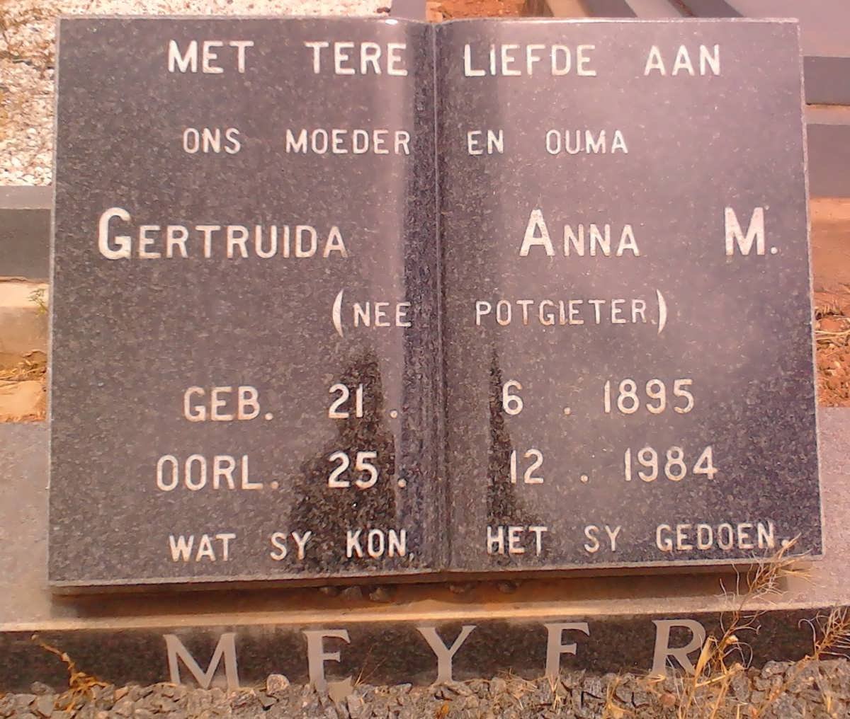 MEYER Gertruida Anna M.  nee POTGIETER 1895-1984
