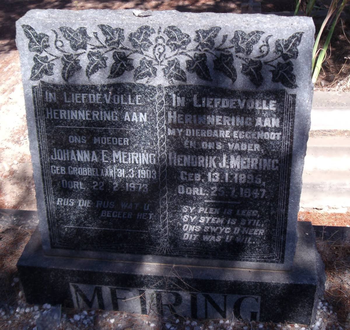 MEIRING Hendrik J. 1895-1947 &amp; Johanna E. GROBBELAAR 1903-1973