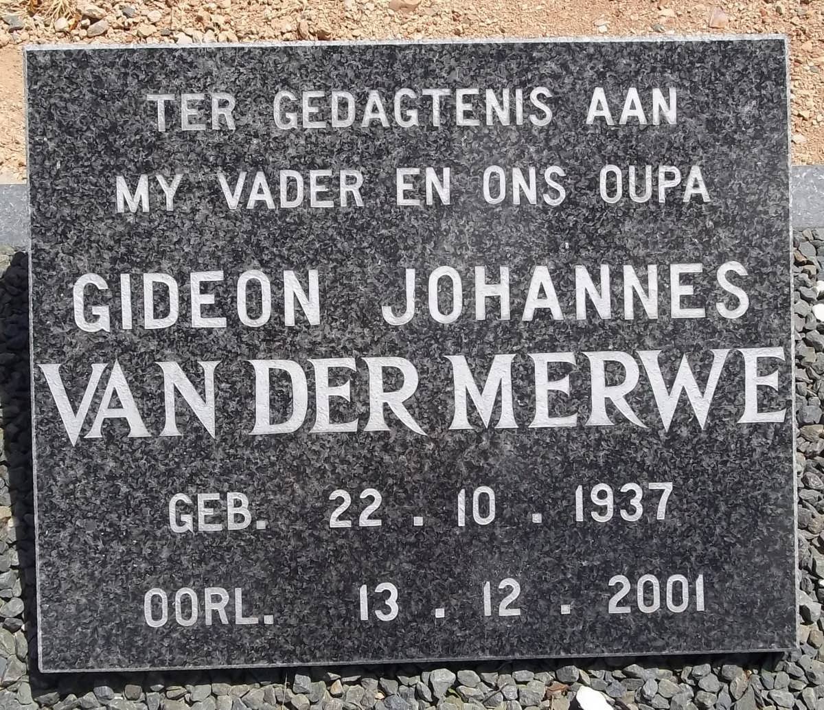 MERWE Gideon Johannes, van der 1937-2001