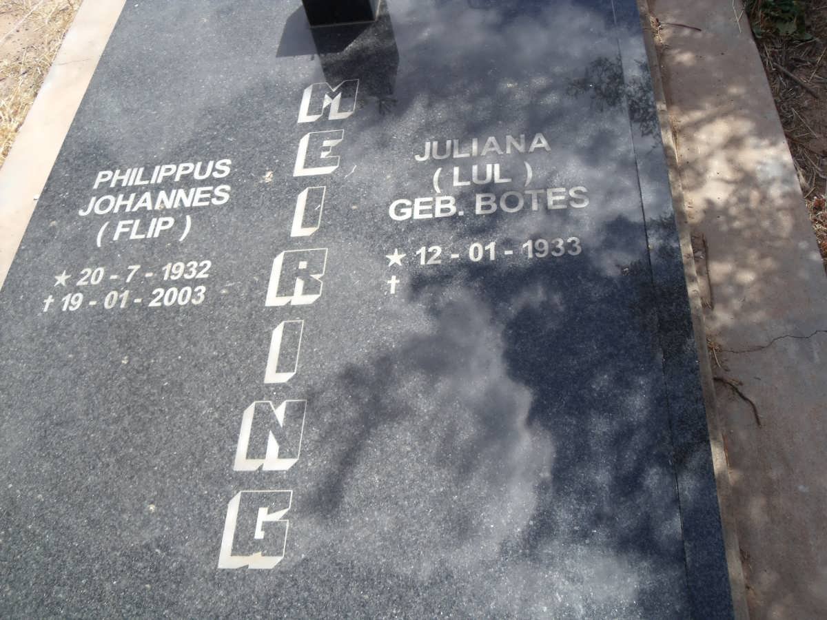 MEIRING Philippus Johannes 1932-2003 &amp; Juliana BOTES 1933-