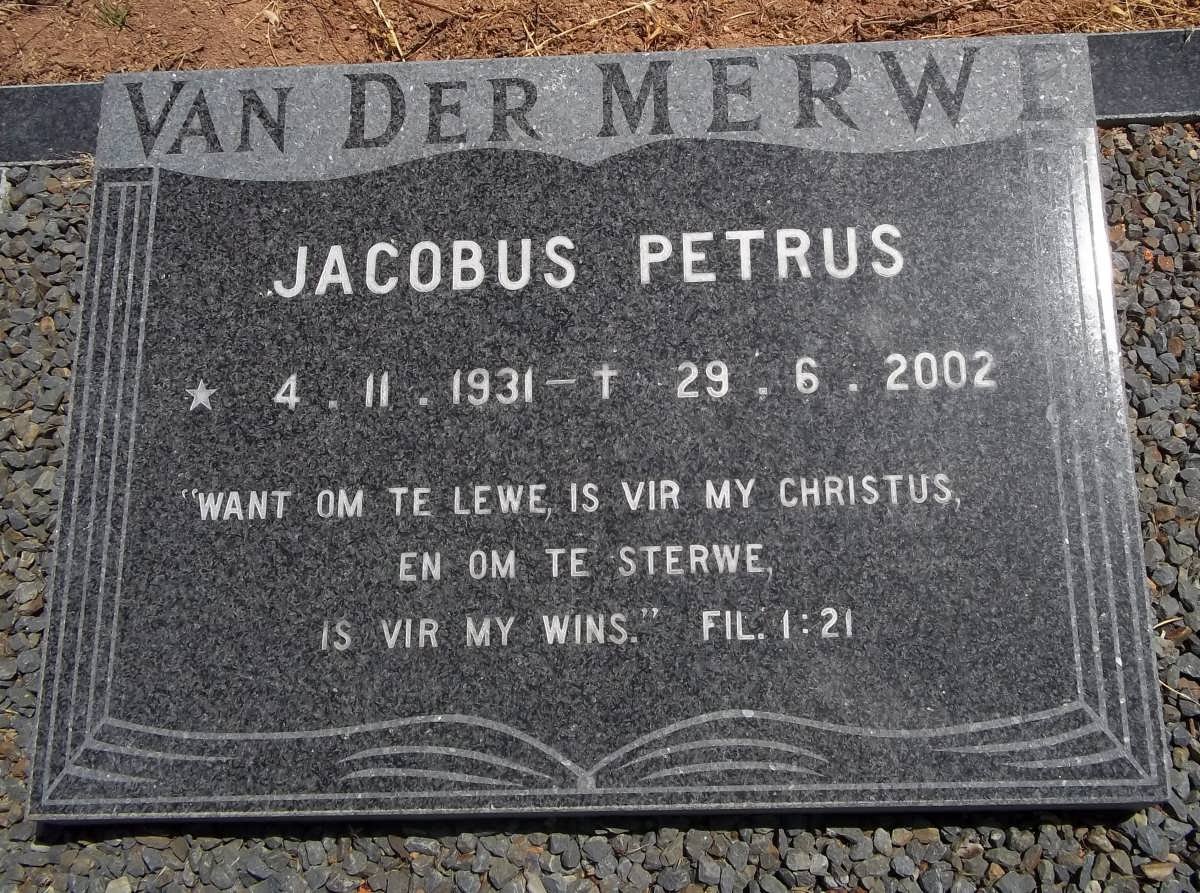 MERWE Jacobus Petrus, van der 1931-2002