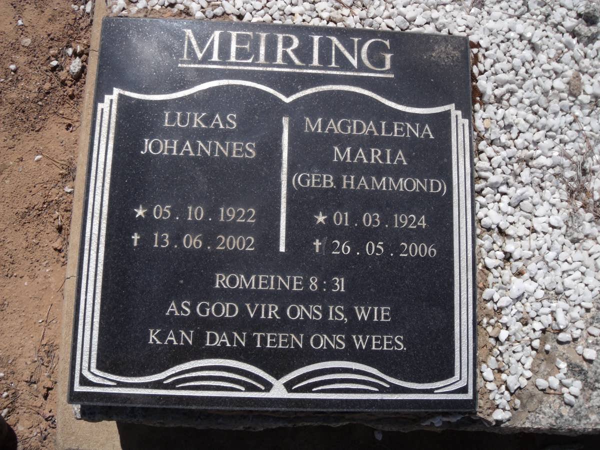 MEIRING Lukas Johannes 1922-2002 &amp; Magdalena Maria HAMMOND 1924-2006