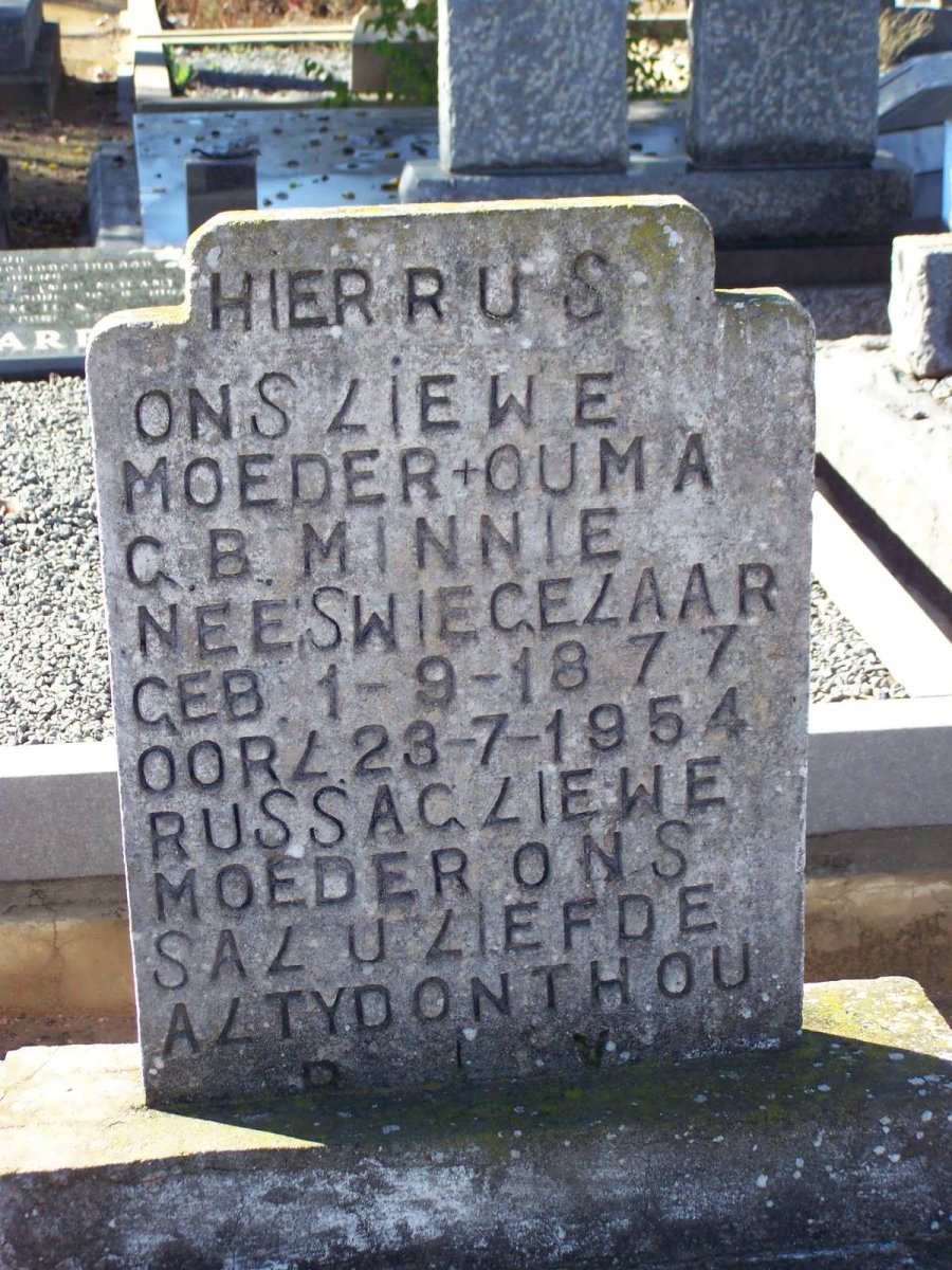 MINNIE G.B. nee SWIEGELAAR 1877-1954