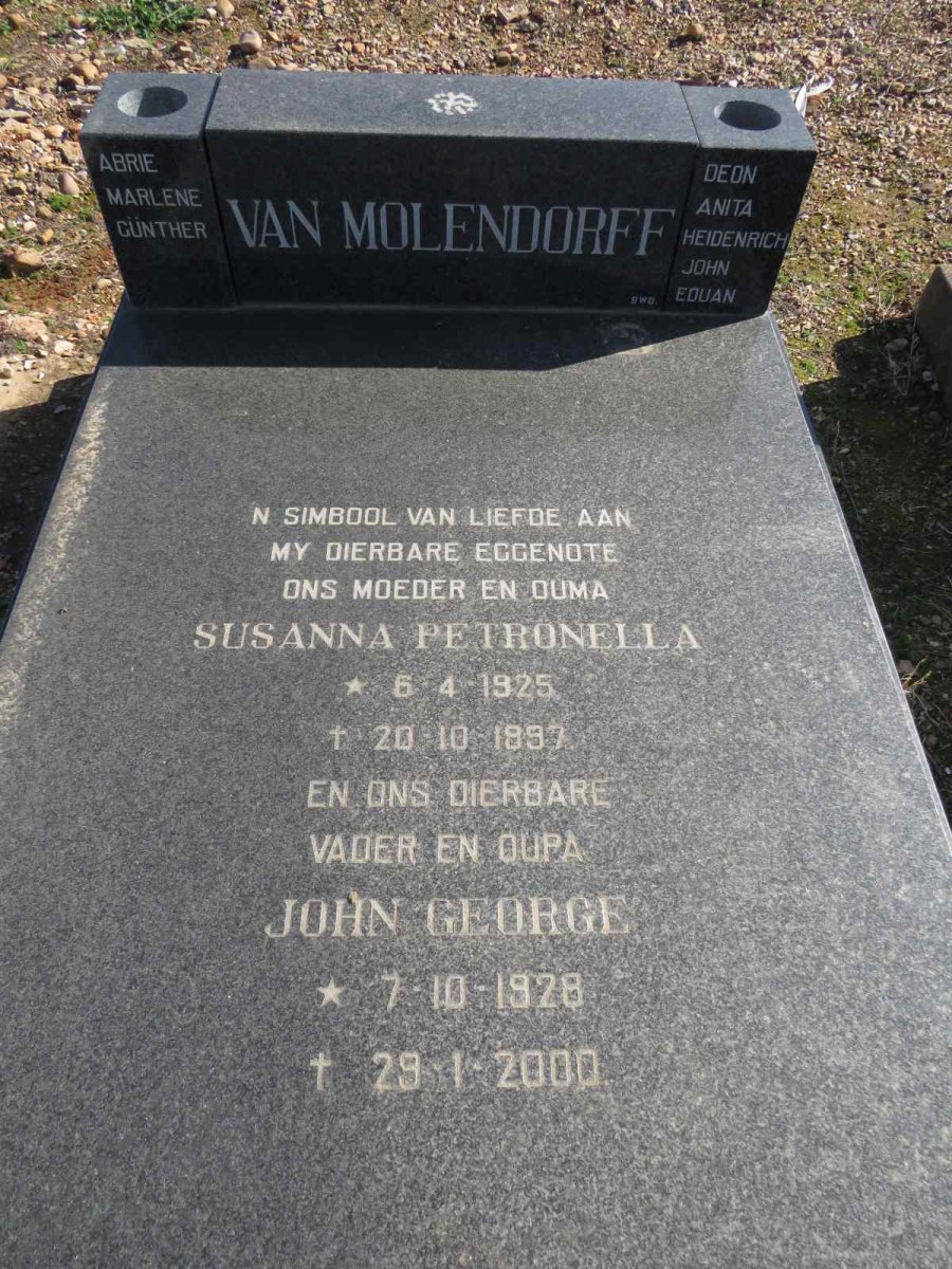 MOLENDORFF John George, van 1928-2000 & Susanna Petronella 1925-1997