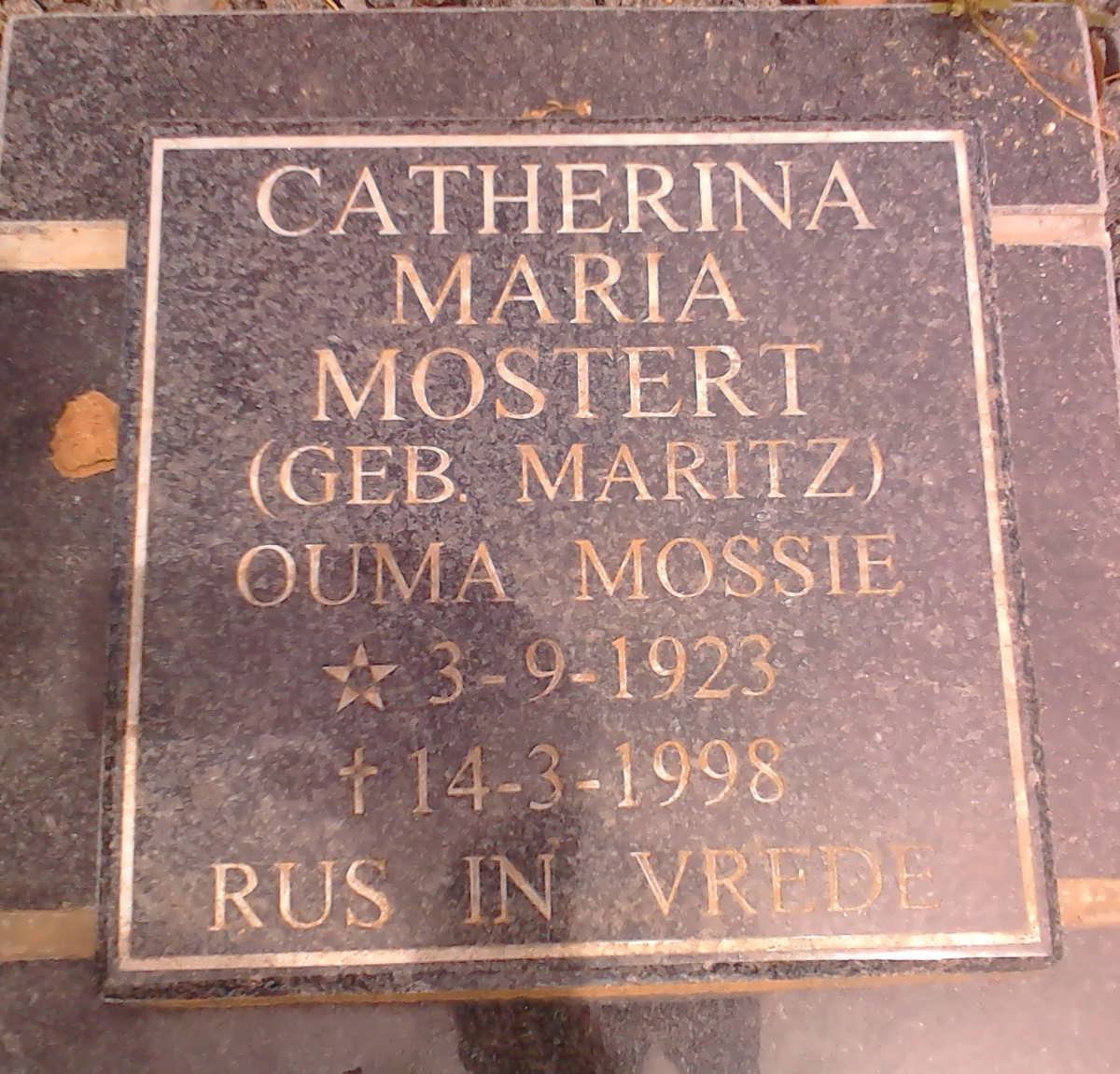 MOSTERT Catherina Maria nee MARITZ 1923-1998