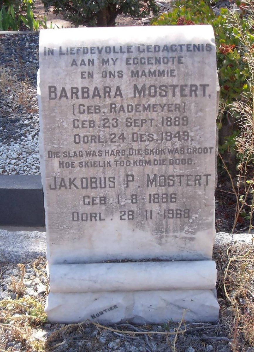 MOSTERT Jakobus P. 1886-1968 &amp; Barbara RADEMEYER 1889-1949