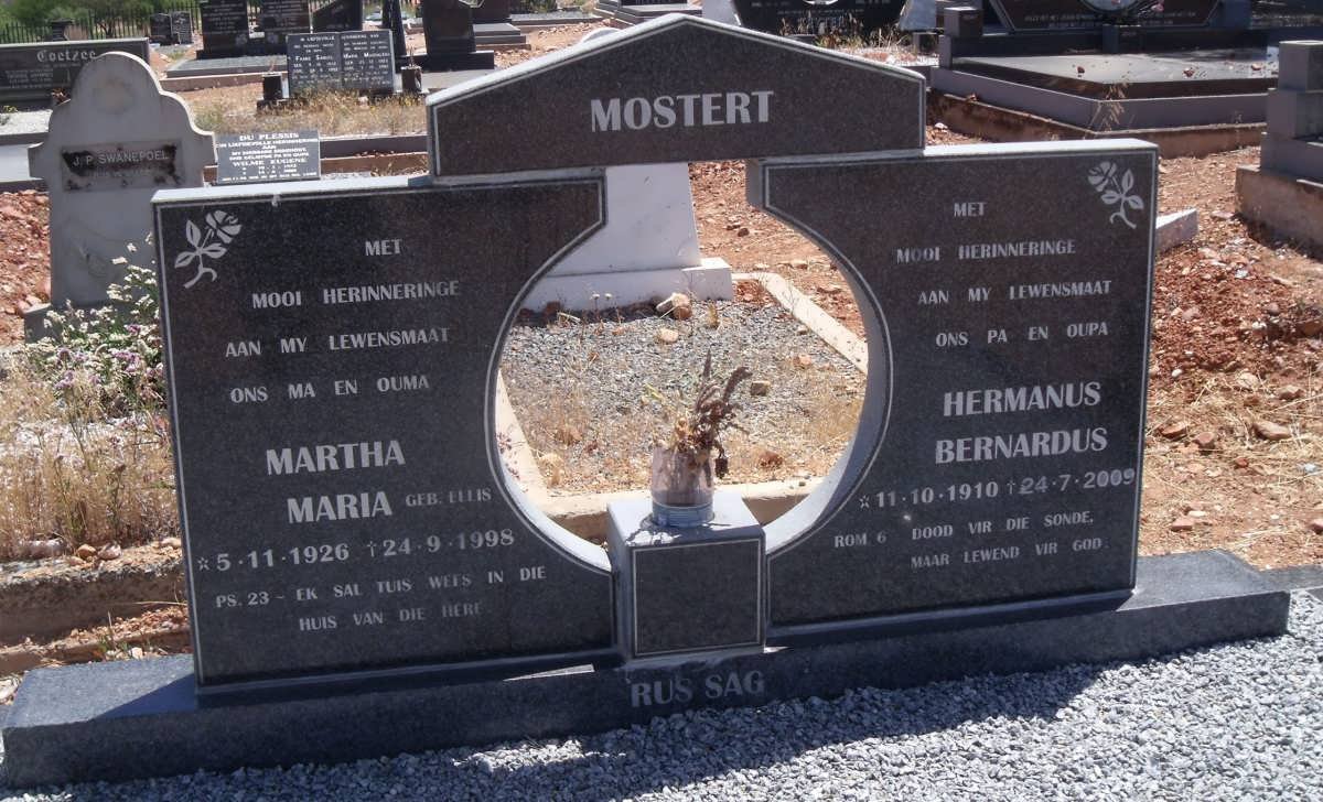 MOSTERT Hermanus Bernardus 1910-2009 &amp; Martha Maria ELLIS 1926-1998