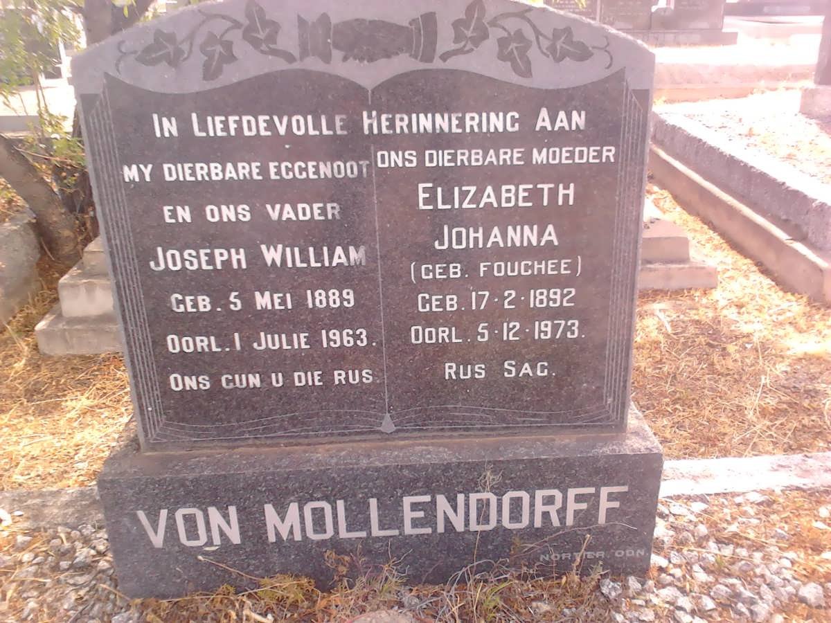 MOLLENDORFF Joseph William, von 1889-1963 &amp; Elizabeth Johanna FOUCHEE 1892-1973