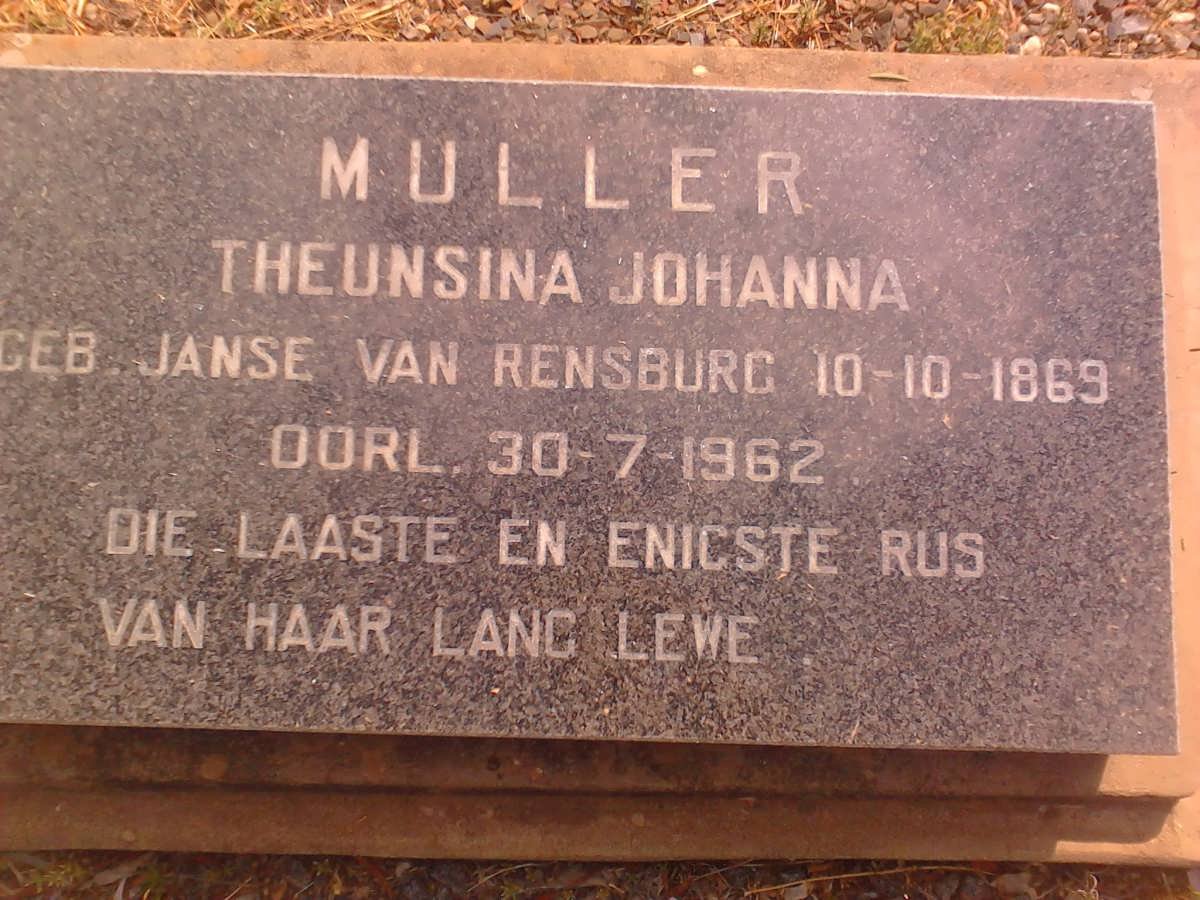 MULLER Theunsina Johanna nee JANSE VAN RENSBURG 1869-1962