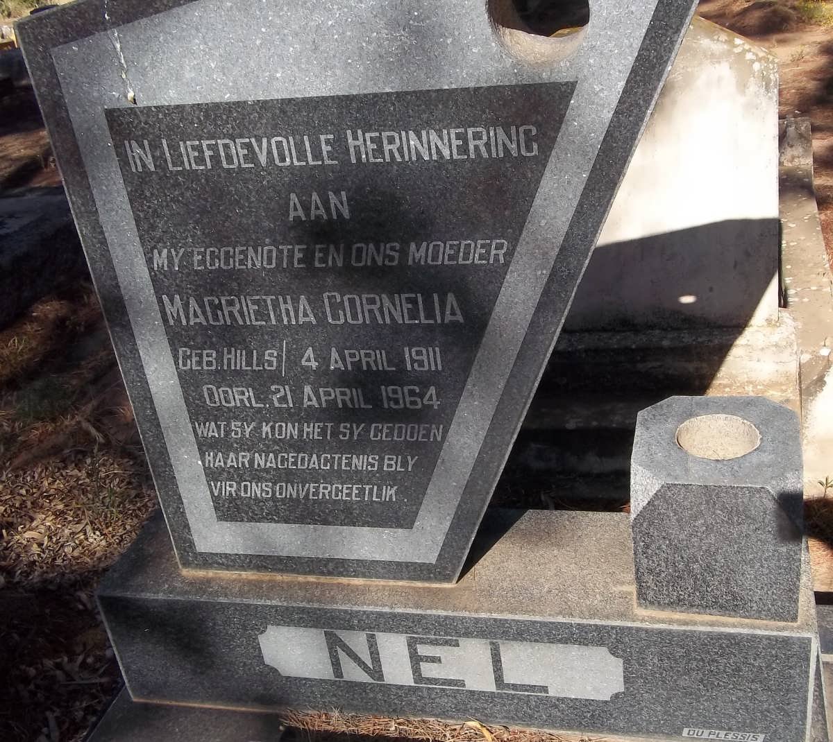 NEL Magrietha Cornelia nee HILLS 1911-1964