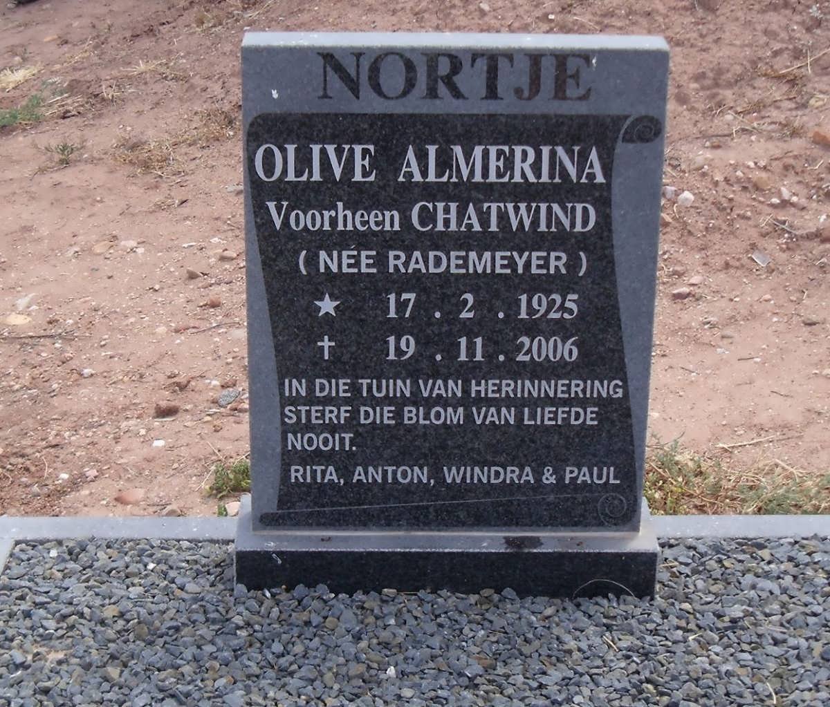 NORTJE Olive Almerina formerly CHATWIND nee RADEMEYER 1925-2006