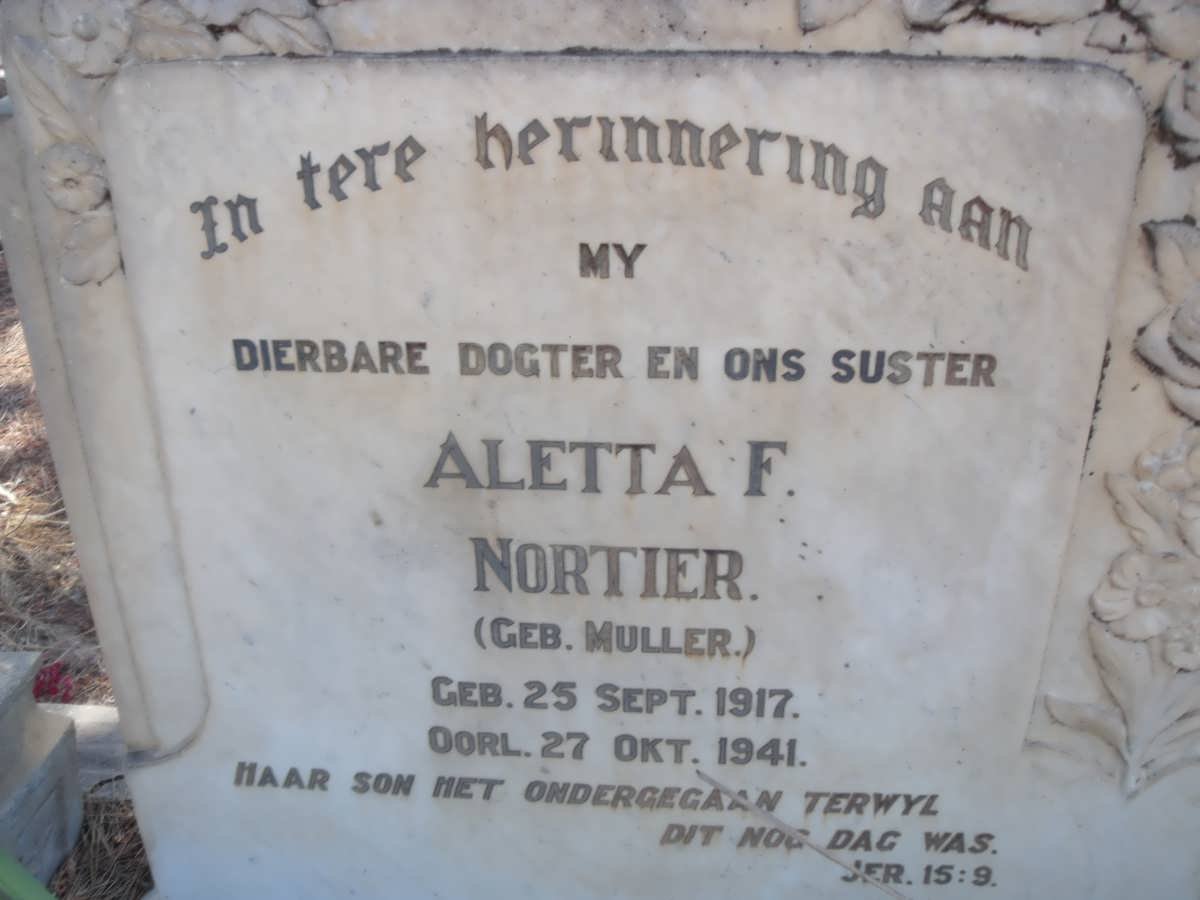 NORTIER Aletta F. nee MULLER 1917-1941