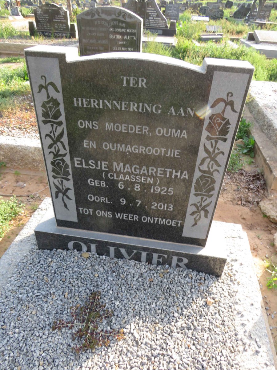 OLIVIER Elsje Magaretha nee CLAASSEN 1925-2013