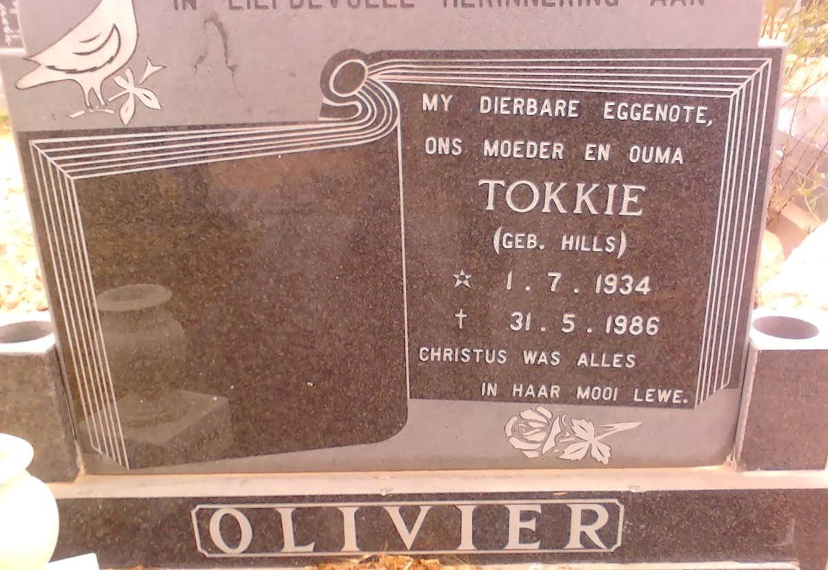 OLIVIER Tokkie nee HILLS 1934-1986