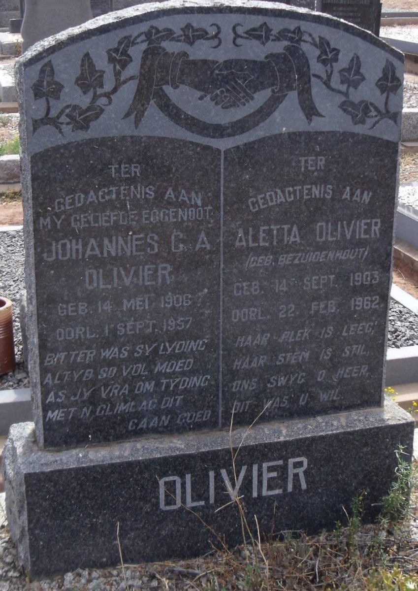 OLIVIER Johannes G.A. 1906-1957 &amp; Aletta BEZUIDENHOUT 1903-1962
