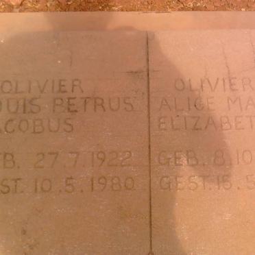 OLIVIER Louis Petrus 1922-1980 &amp; Alice Maria Elizabeth 1908-1982
