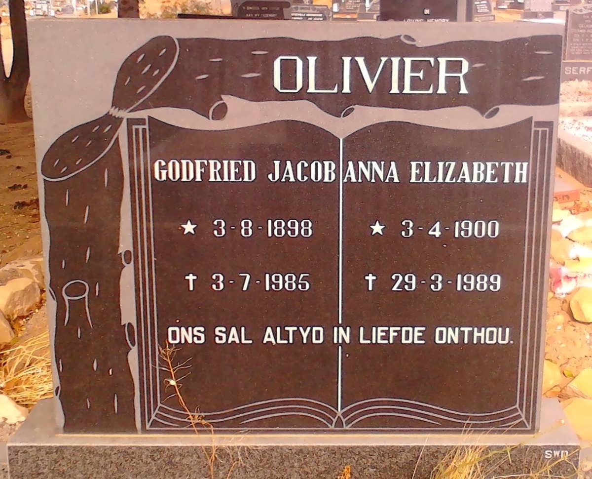 OLIVIER Godfried Jacob 1898-1985 &amp; Anna Elizabeth 1900-1989