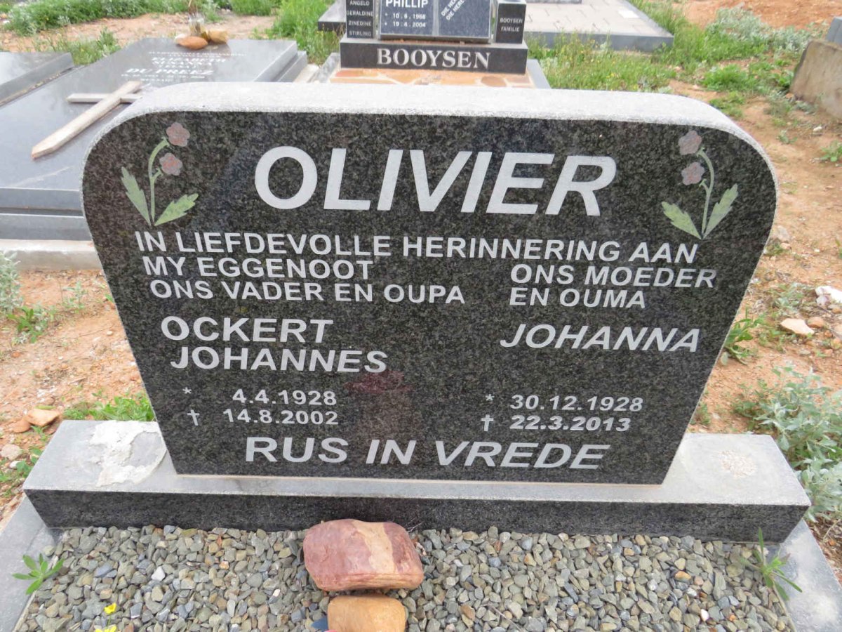 OLIVIER Ockert Johannes 1928-2002 & Johanna 1928-2013