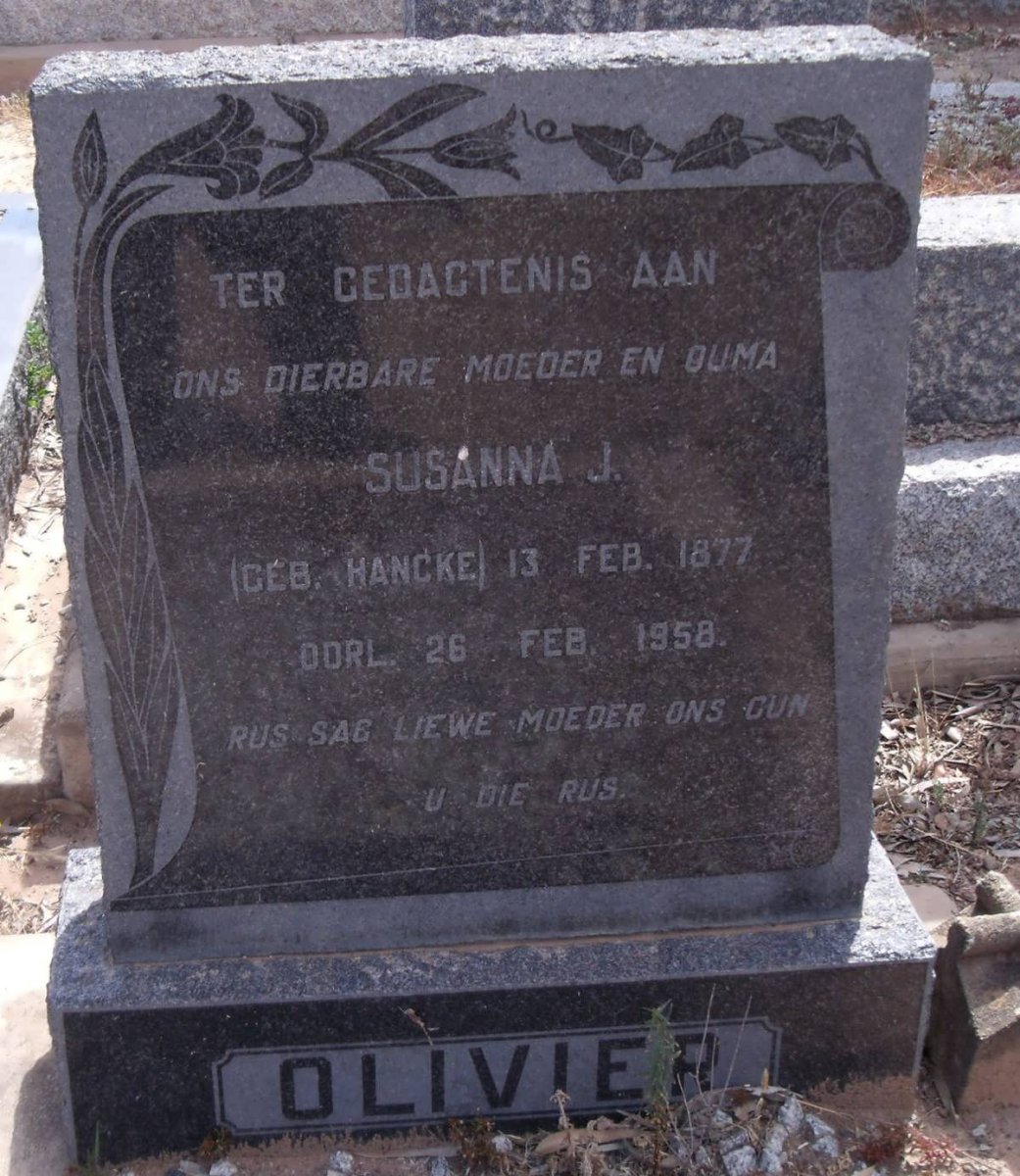 OLIVIER Susanna J. nee HANCKE 1877-1958