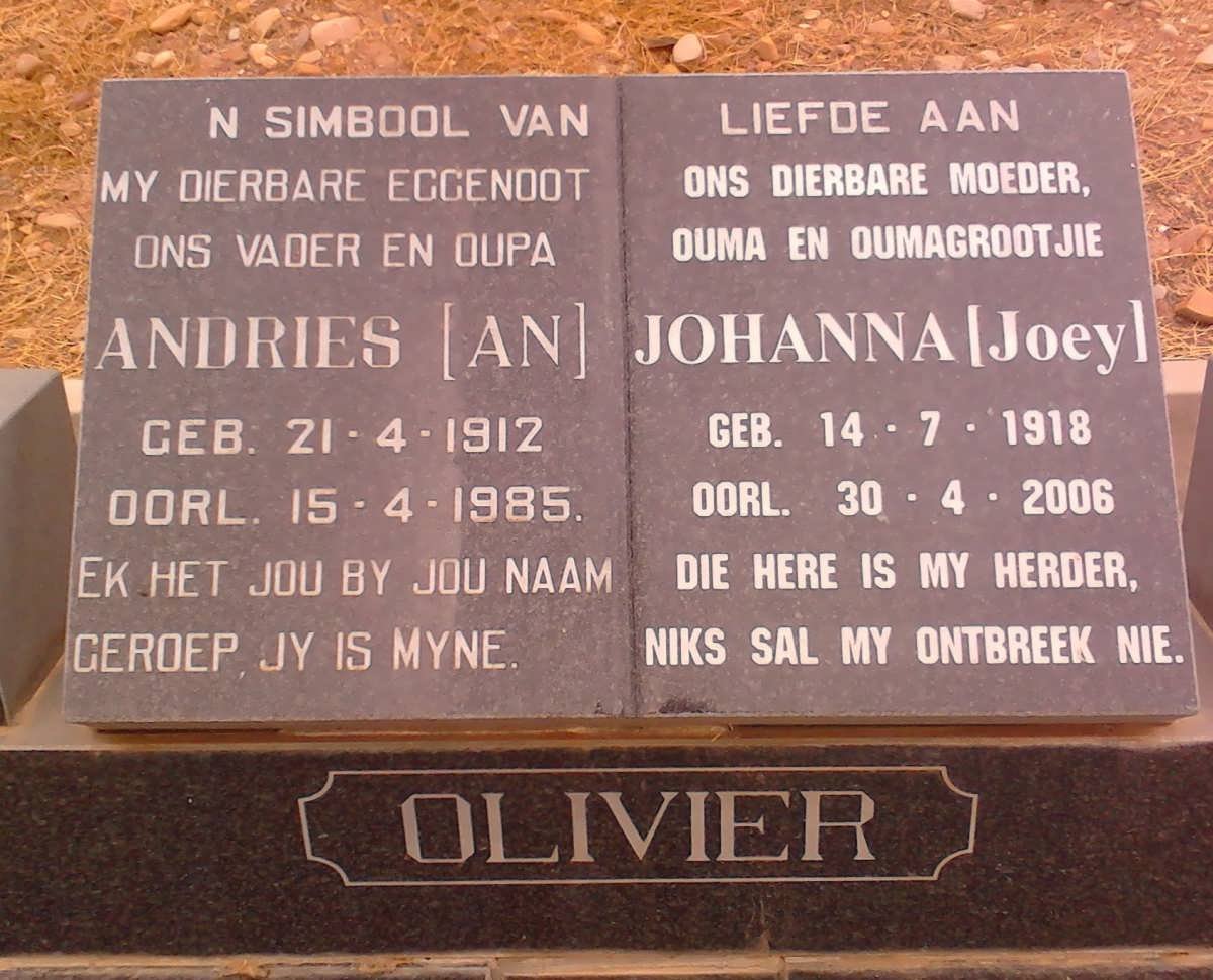 OLIVIER Andries 1912-1985 &amp; Johanna 1918-2006