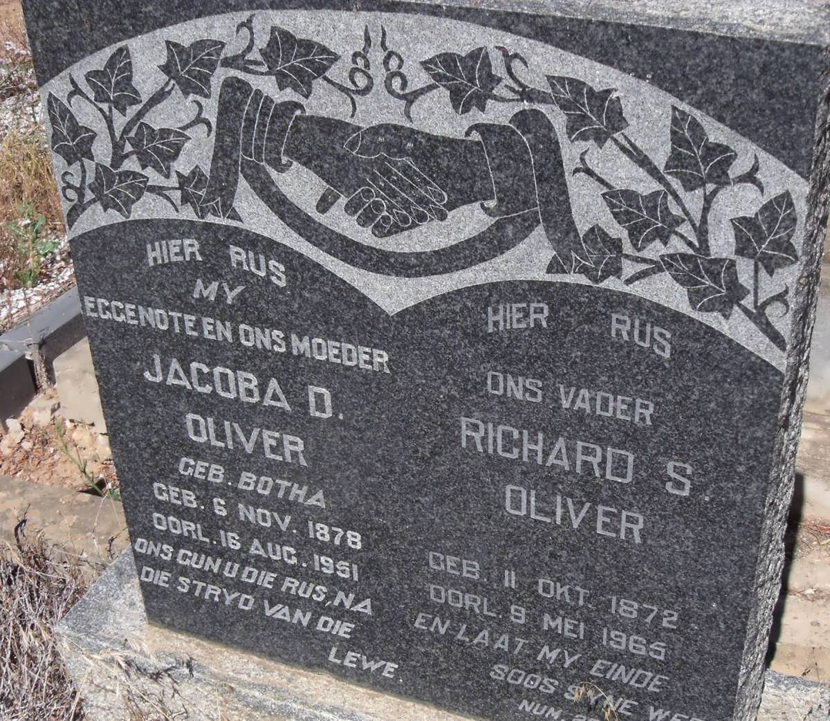 OLIVER Richard S. 1872-1965 &amp; Jacoba D. BOTHA 1878-1951
