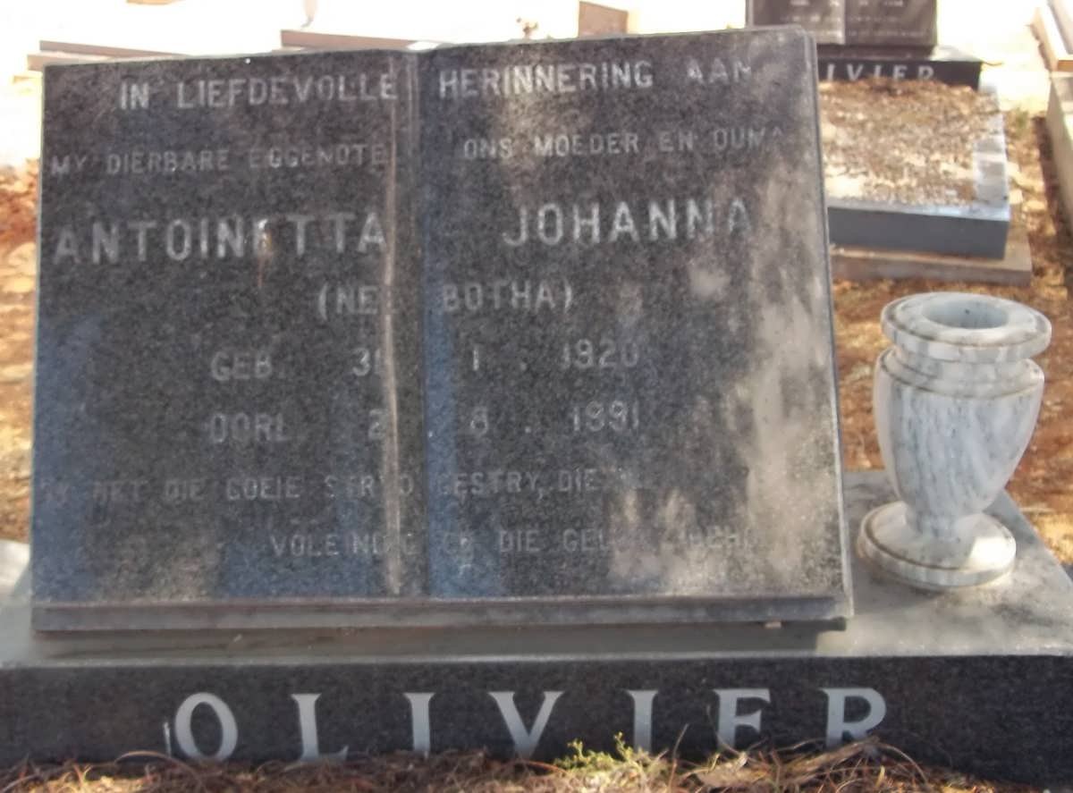 OLIVIER Antoinetta Johanna nee BOTHA 1920-1991