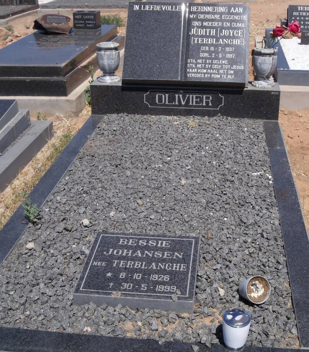 OLIVIER Judith nee TERBLANCHE 1937-1997 :: JOHANSEN Bessie nee TERBLANCHE 1926-1999