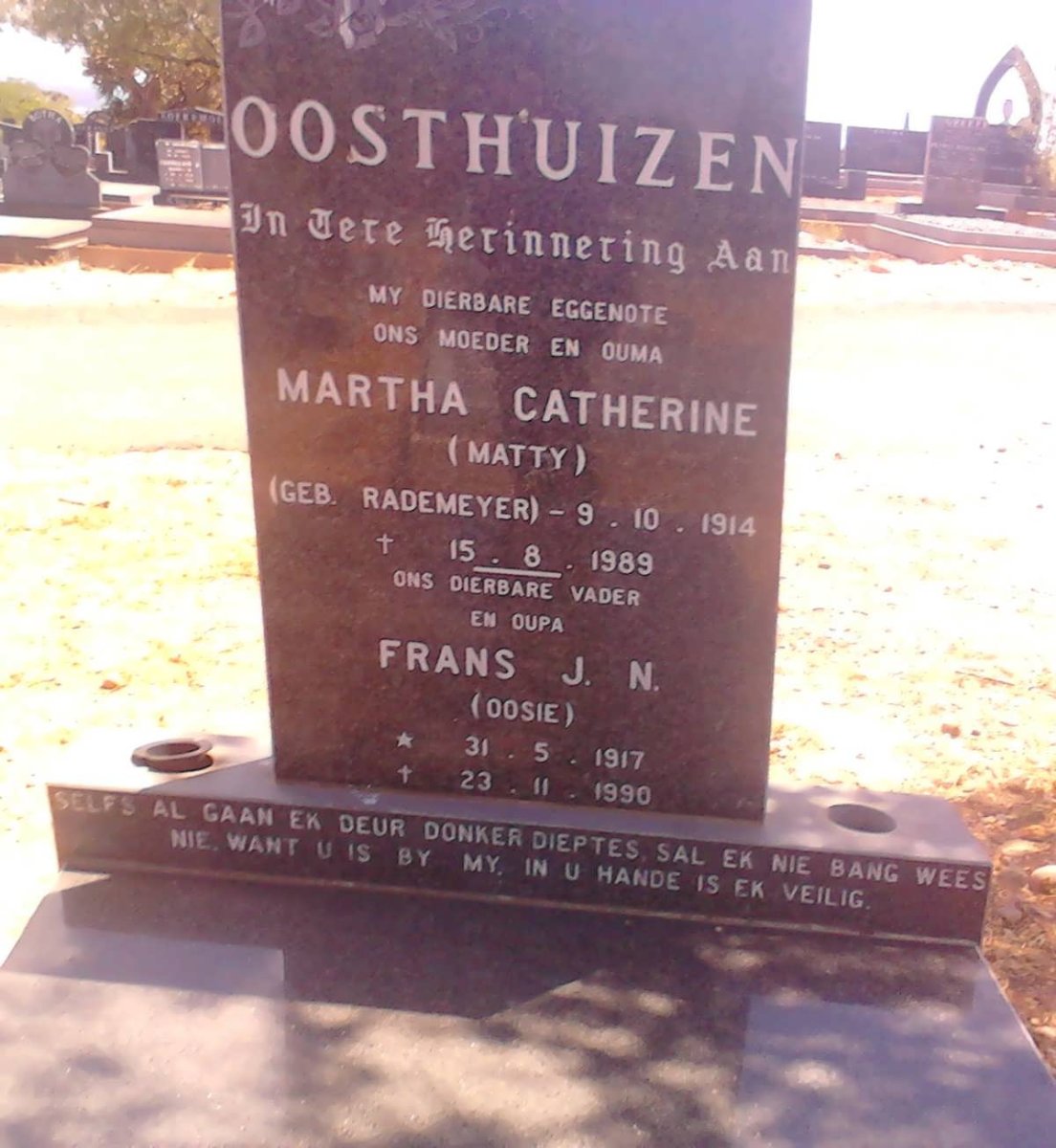 OOSTHUIZEN Martha Catherine nee RADEMEYER 1914-1989