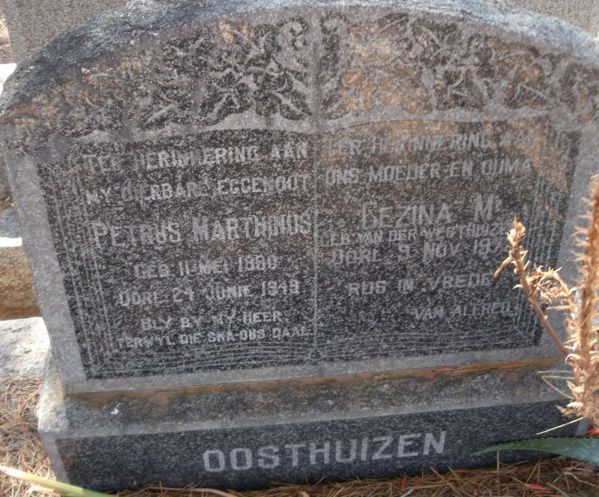OOSTHUIZEN Petrus Marthinus 1880-1949 &amp; Gezina M. VAN DER WESTHUIZEN -197?