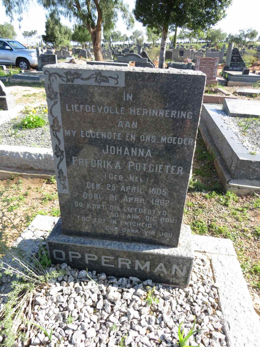 OPPERMAN Johanna Fredrika Potgieter nee NEL 1905-1962