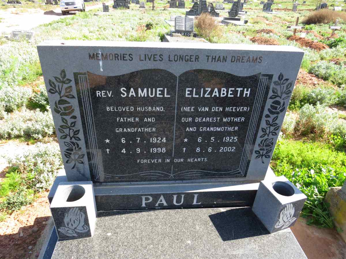 PAUL Samuel 1924-1998 & Elizabeth VAN DEN HEEVER 1925-2002