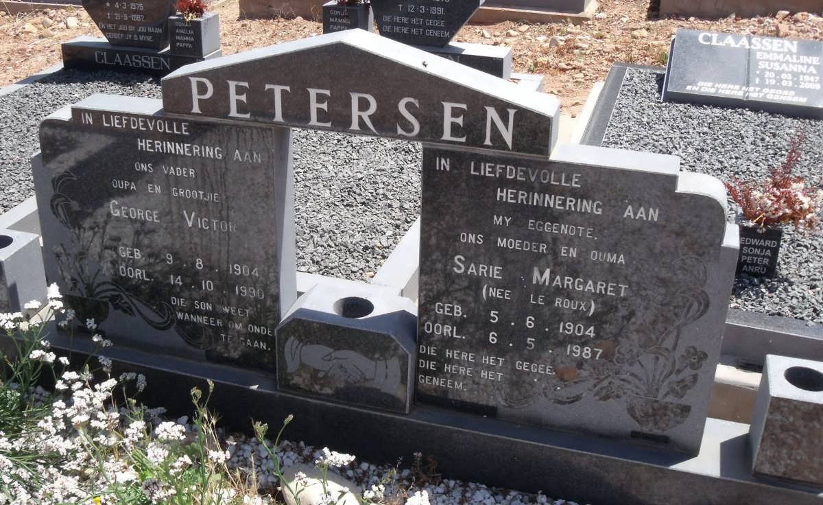 PETERSEN George Victor 1904-1990 &amp; Sarie Margaret le ROUX 1904-1987