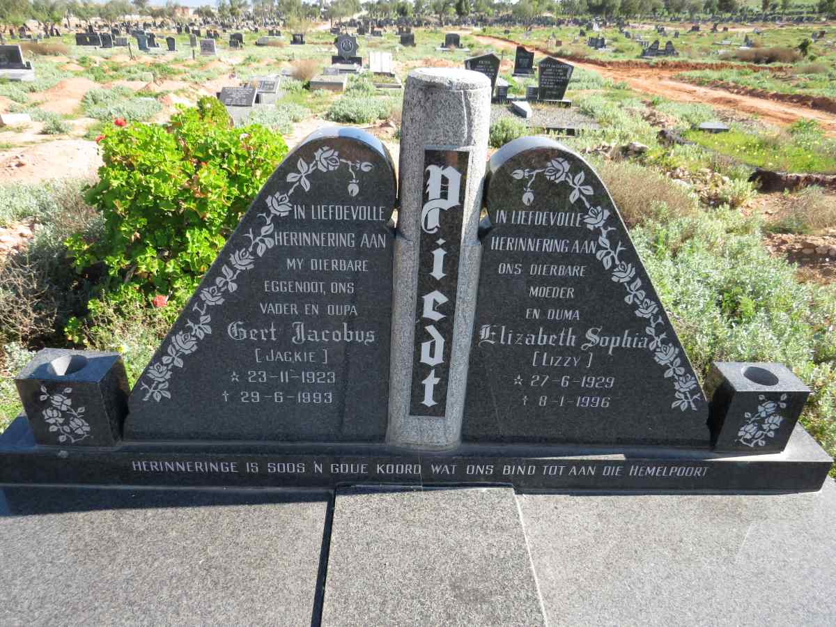 PIEDT Gert Jacobus 1923-1993 & Elizabeth Sophia 1929-1996