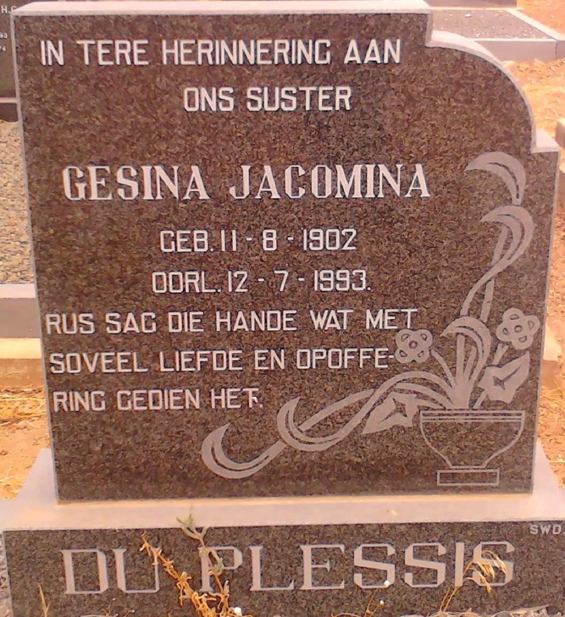 PLESSIS Gesina Jacomina, du 1902-1993